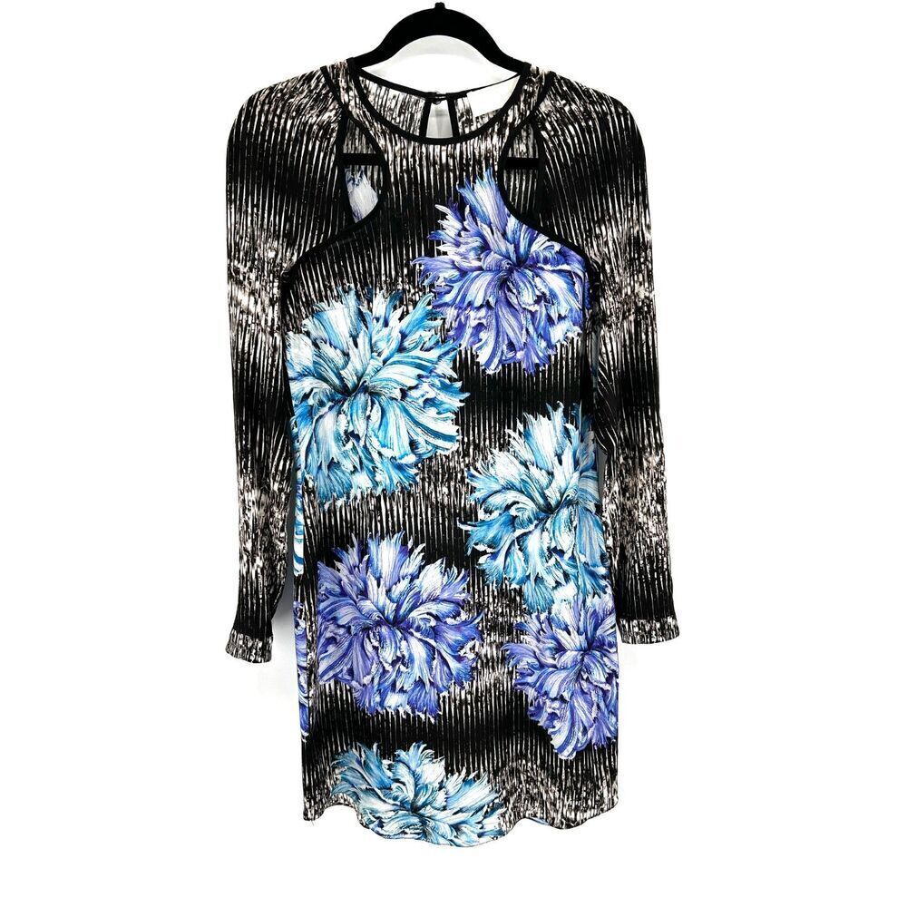 PETER PILOTTO Black Blue Floral Print Lightweight Silk Long Sleeve Mini Dress 4